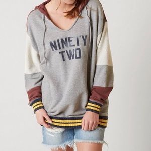 Free People Gray 'Ninety Two' Hooded Sweatshirt with Maroon and Yellow Trim